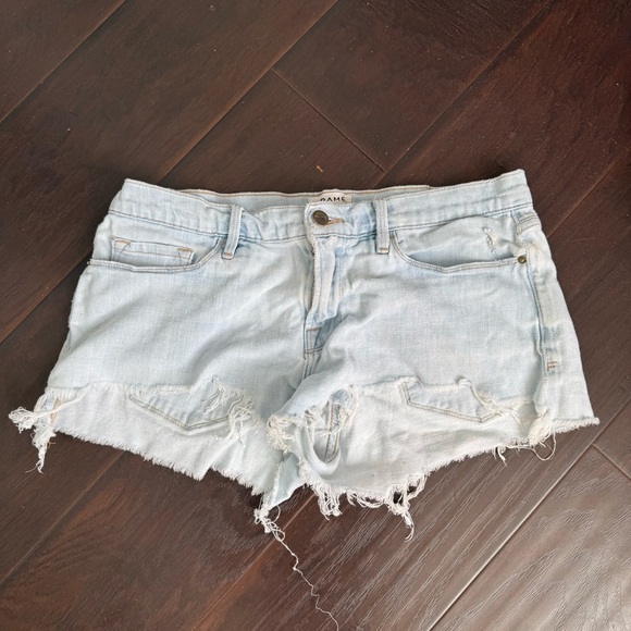 FRAME le cutoff Denim Blue Jean Shorts Distressed Frayed Hem 28 - Picture 2 of 8